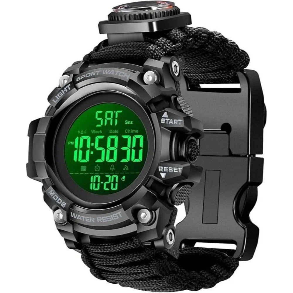 Men's Survival Military Digital Watch, 23-in-1 Tactical Paracord,LED Watch NEW